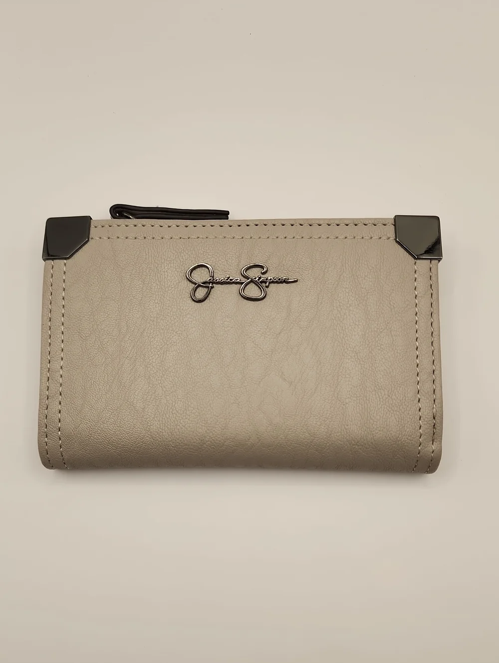 Jessica Simpson Taupe Wallet with Gunmetal Corners